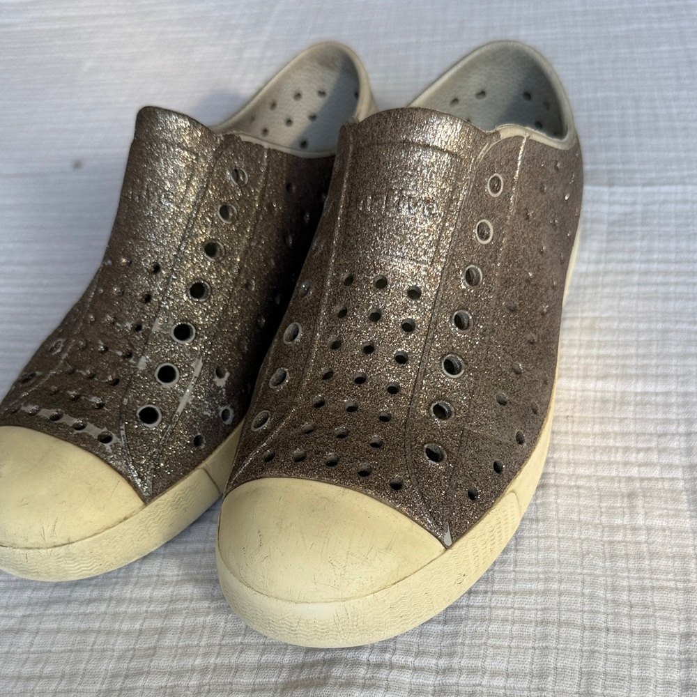 Kids Native Gold Slip-On Perforated Shoes Well Used size J2